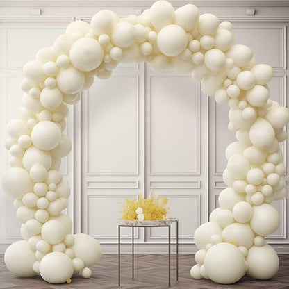 130PCS Ivory White Balloons, Latex Balloons Different Sizes 18/12/10/5 Inch, Helium Balloons with Ribbon, Party Balloon for Birthday Wedding Graduation Anniversary Baby Shower Decoration