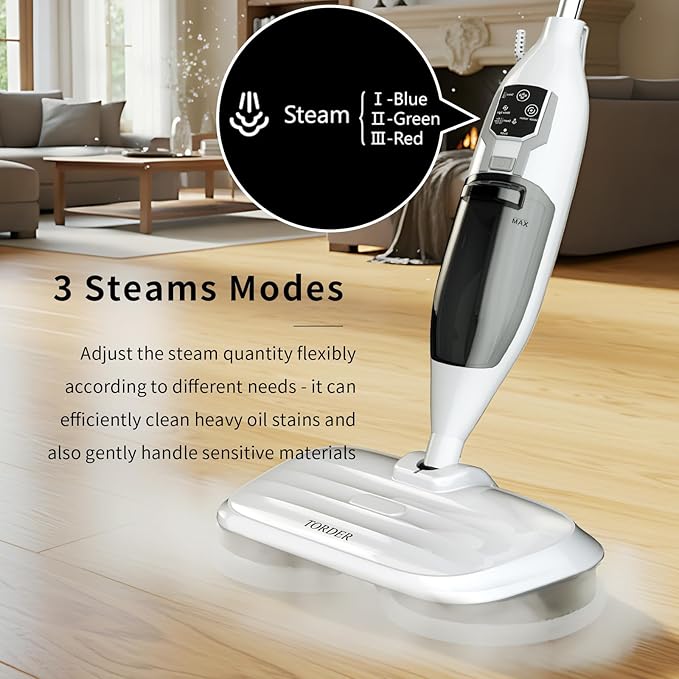 Steam Mop with 13 Accessories,Steam Cleaner Home Use,Floor Scrubber spin mop for Hard Wood Floors,tile Scrub Steamer Deep Cleaning,Carpet, 4 Washable Mop Pads, 550ml Capacity,30 Second Heat-Up