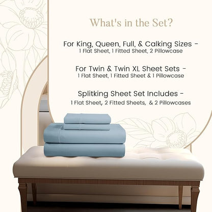 CHATEAU HOME COLLECTION 100% Cotton Bed Sheets Twin 15" Deep Pocket Sheets, No Pilling & Shrinkage Machine Washabe Fade Resistant Luxury Hotel Bedding- French Blue