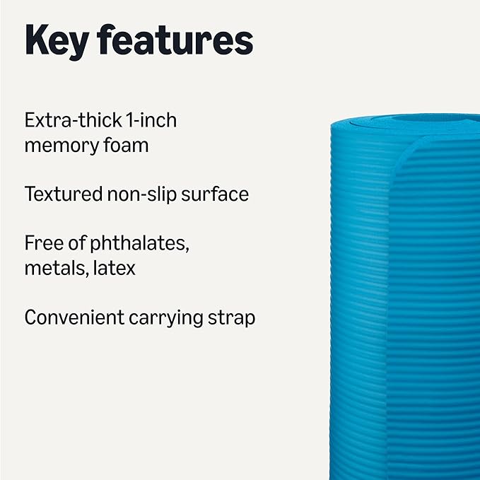 Amazon Basics 1 Inch Extra Thick Workout Exercise Yoga Mat with Carrying Strap