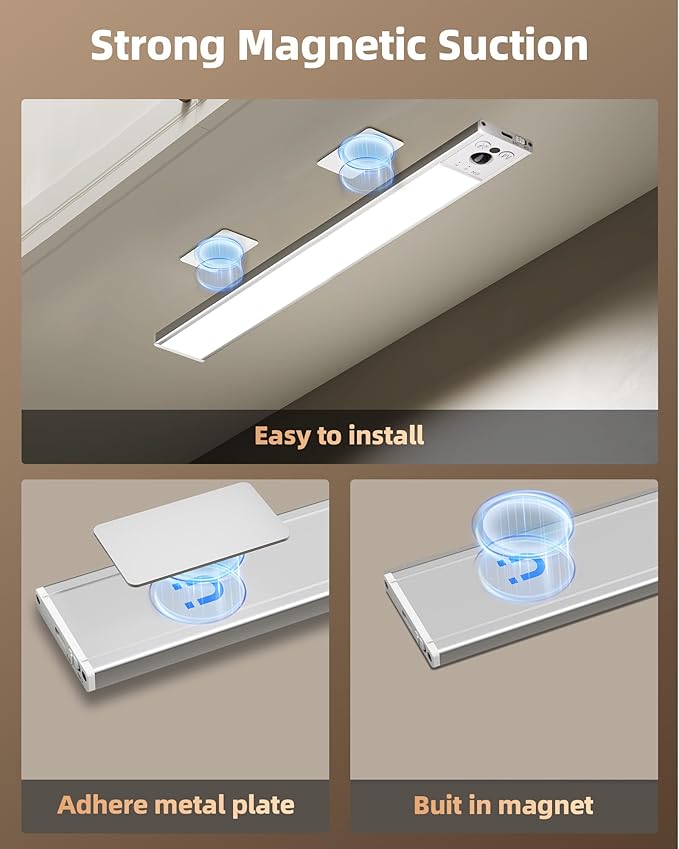 EZVALO 4-Pack Under Cabinet Lighting, 3200mAh Rechargeable Motion Sensor Light Indoor, with Dimmable & 3 Color Temps, Magnetic Closet Lights, Wireless Under Counter Lights for Kitchen, Stairs (12inch)