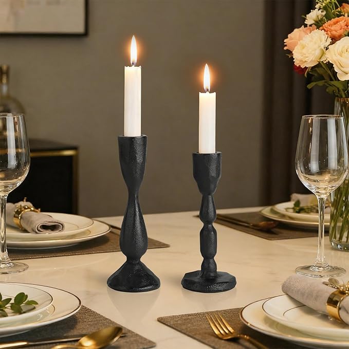 Black Taper Candle Holders Set of 2 Vintage Iron Black Candlestick Holder for Centerpiece Farmhouse Decorative Candlesticks for Wedding Christmas Mantel Dining Table Home Decor