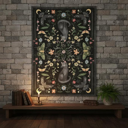 GarveeHome 3x5 Cat Washable Area Rug for Entryway, Mushroom Floral Black Bedroom Rug Non Slip Low Pile Butterfly Carpet Stain Resistant Throw Rug for Kitchen Dorm Kids Room Office Dining Room