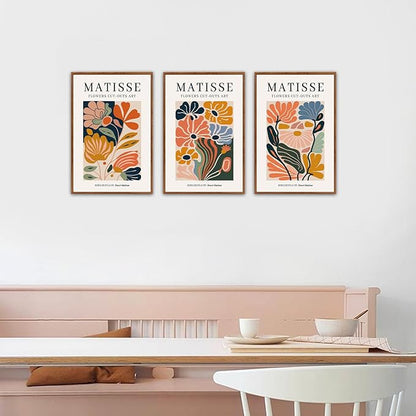 HLNIUC Framed Matisse Picasso Canvas Wall Art,Henri Matisse Flower Wall Decor Set of 3(16”x24’)Modern Aesthetic Pictures Wall Painting,Colorful Abstract Floral Market Art Print for Living Room,Office