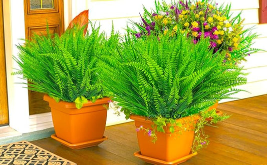 22 Bundles Artificial Plants Outdoor, Fake Plants UV Resistant Artificial Boston Ferns Faux Plants Plastic Greenery, Realistic Artificial Fake Outdoor Flowers for Home Porch Garden Window Box