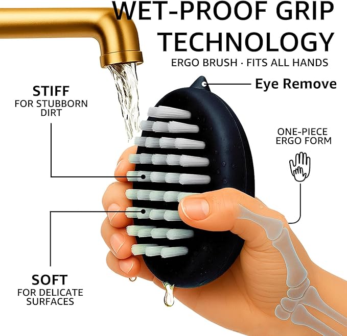 Professional Veggie Brush – Heavy Duty Root & Leafy Vegetable Cleaner , Dual-Action Potato Scrubber & Fruit and Vegetable Brush , Your Home Essentials (Black 2-Pack)