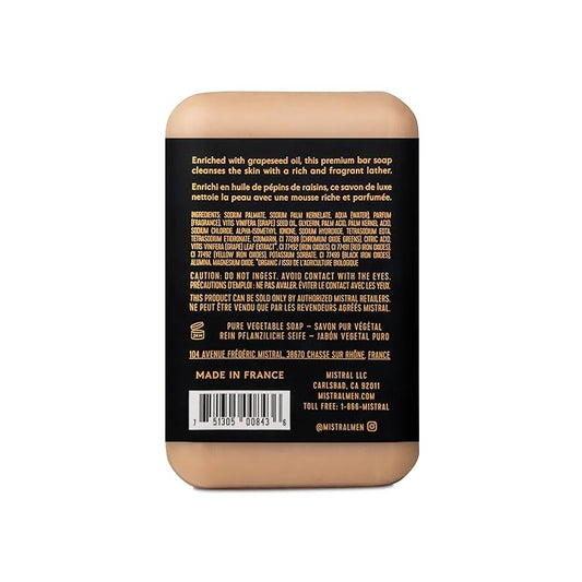Mistral Santal Absolute Luxury Bar Soap for Men | Men’s Natural Soap Bar | Paraben, Phthalates Free | Moisturizing & Triple-Milled Natural Soap for Men - Made in France | Large, 8.8 oz