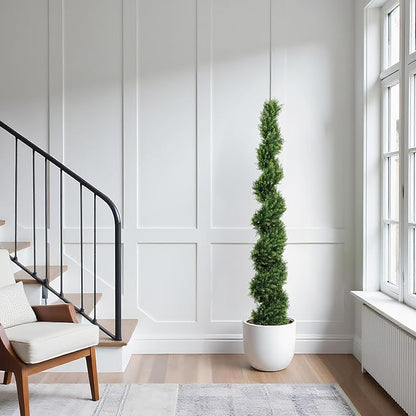 THE BLOOM TIMES 6ft Spiral Artificial Topiary Trees Set of 2, 71 inch Faux Cedar Trees for Outdoor Planters - Fake Twist Cypress Plants for Garden Front Porch Indoor Outside Christmas Decor 6 Foot