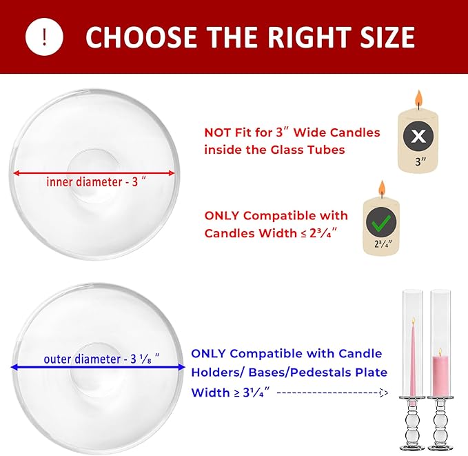 CYS EXCEL 6 PCS (H:16" D:3") Open Ended Clear Glass Hurricane Candleholder Tube Lamp Shade Open Flame Candlestick Holder Chimney Tube Cover Bottomless Cylinder