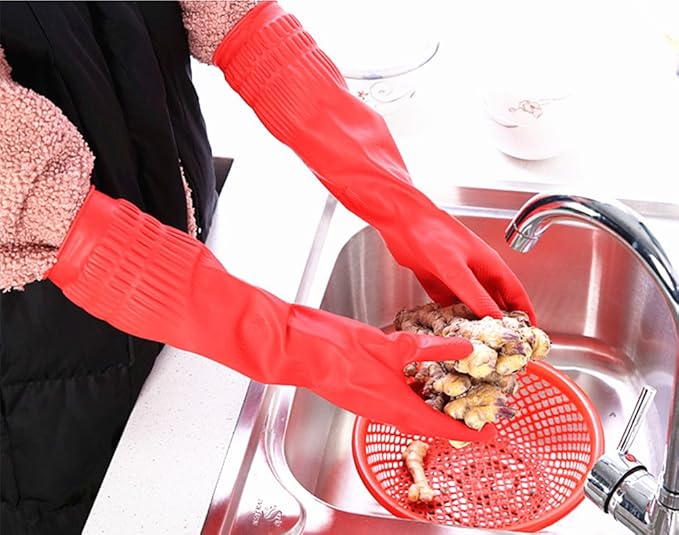 Rubber Cleaning Gloves Kitchen Dishwashing Glove 6-Pairs,Waterproof Reuseable.(Medium)