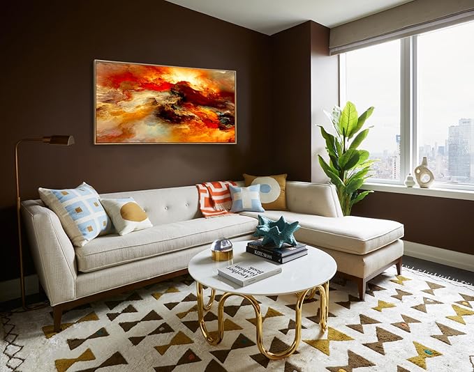 YYYYHPP WKYP0262 Abstract Wall Art Orange Flow Canvas Wall Art Wood Framed Canvas Prints Painting Pictures Ready to Hang for Living Room Bedroom Kitchen Home and Office Wall Decor