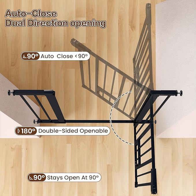Mumeasy 36" High Extra Tall Baby Gate with Cat Door, 29.6"-40.5" Wide Pressure Mounted Dog Gate with Small Pet Door, Auto Close Pet Gate for House,Stairs,Doorways,Black