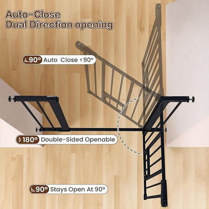 Mumeasy 36" High Extra Tall Baby Gate with Cat Door, 29.6"-40.5" Wide Pressure Mounted Dog Gate with Small Pet Door, Auto Close Pet Gate for House,Stairs,Doorways,Black