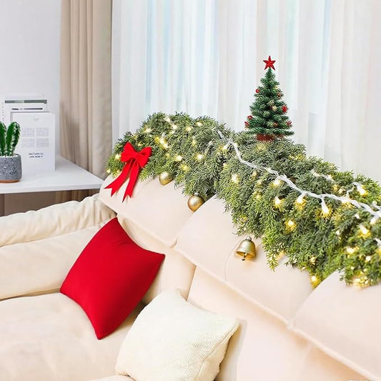 9FT Lifelike Cedar Christmas Garland,Artificial Realistic Faux Green Cedar Pine Garland,Thick and Lush,Soft Bendable, for Home Fireplace Indoor/Outdoor Christmas Holiday Party Decorations
