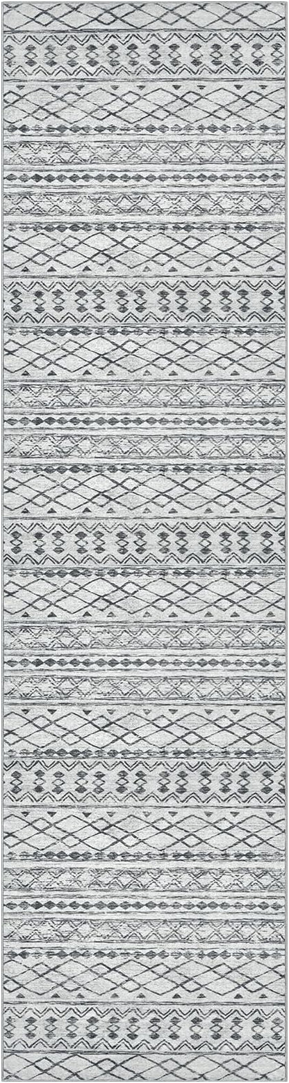KUTA Hallway Runner Rug 2.6x12 Non-Slip Washable, Moroccan Vintage Beige Boho Long Kitchen Rug Ultra Soft Distressed Geometric Floor Carpet Runners for Bedroom Laundry Stairway Entryway