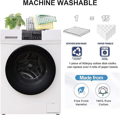 Kitinjoy Cotton 8 Pack Terry Kitchen Dish Cloths, 12 x 12 Inches Super Soft and Absorbent Dish Rags, Quick Drying Dish Towels for Washing Dishes, Black