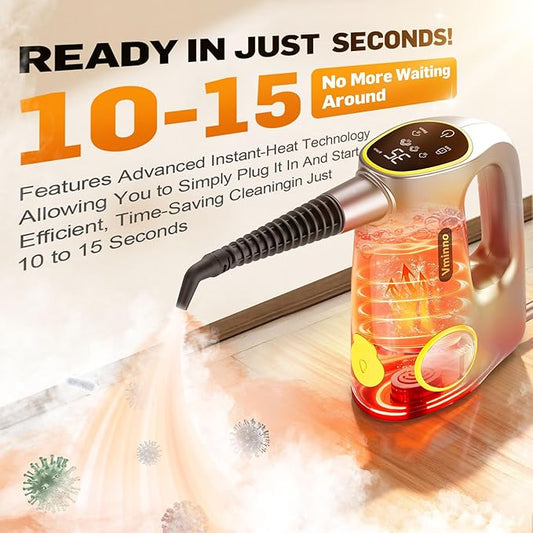 Handheld Pressurized Steam Cleaner - 3-Level Adjustable Steamer for Cleaning, 15s Heat-Up & 14pcs Accessories, Steam Cleaner for Home & Car, Car Detailing, Tile, Grout, Furniture