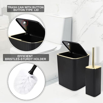 Bathroom Accessories Set - Gorgeous Black Bathroom Set, 10PC Bathroom Accessory Set, Toilet Brush, Trash Can, Qtip Holder Dispenser & Soap Dispenser