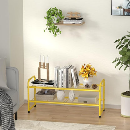 SUFAUY 2-Tier 33" Wide Shoe Rack, Closet Metal Shoe Rack Organizer Heavy Duty, Stackable, Gold