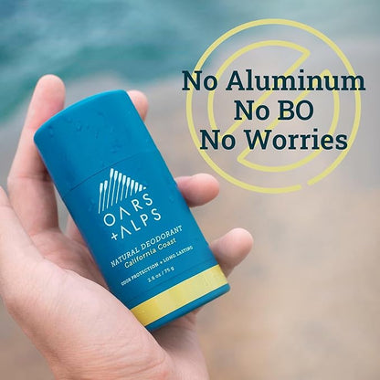 Oars + Alps Deodorant for Men & Women, Aluminum Free Deodorant for Men, Dermatologist Tested, Clean Ingredients, Non Toxic, Vegan, Long Lasting, Odor Protection, California Coast, 1pk, 2.6oz
