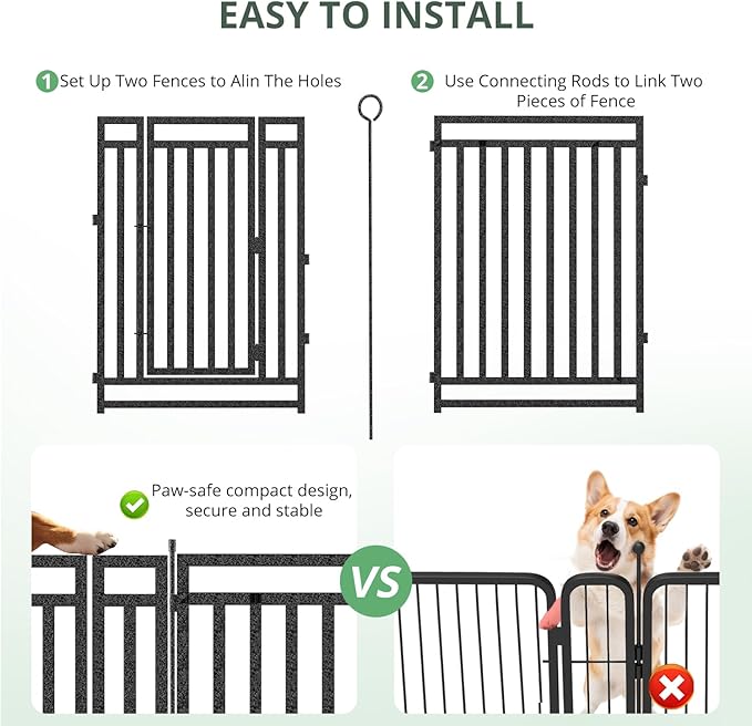 Dog Fence Outdoor for Yard, 40" Inch Height 8 Panels Dog Playpen Indoor for Large/Medium/Small Dogs Metal Dog Pen for Yard Camping and RV | Black-Silver
