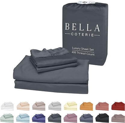 Bella Coterie Luxury Bamboo Viscose Cal King Size Sheet Set | 100% Organically Grown | Ultra Soft | Cooling for Hot Sleepers | 18" Deep Pocket [Charcoal Grey]