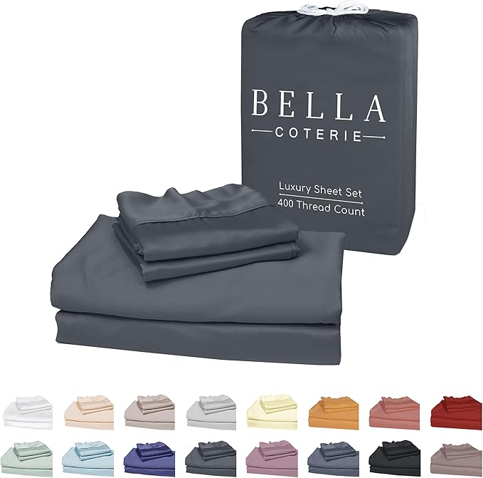 Bella Coterie Luxury Bamboo Viscose Split Top King Size Sheet Set | 100% Organically Grown | Ultra Soft | 34" Split | Cooling for Hot Sleepers | 18" Deep Pocket [Charcoal Grey]