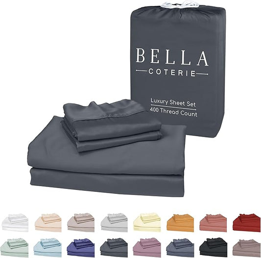 Bella Coterie Luxury Bamboo Viscose Twin XL Size Sheet Set | 100% Organically Grown | Ultra Soft | Cooling for Hot Sleepers | 18" Deep Pocket [Charcoal Grey]