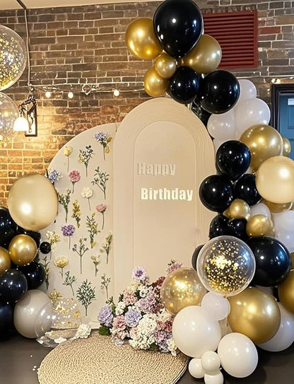 Black White Gold Confetti Balloons Garland Kit, 66Pcs 12 Inch Latex Party Balloons with Metallic Ribbons for Elegant Birthday Wedding Baby Shower Graduation Arch Decorations