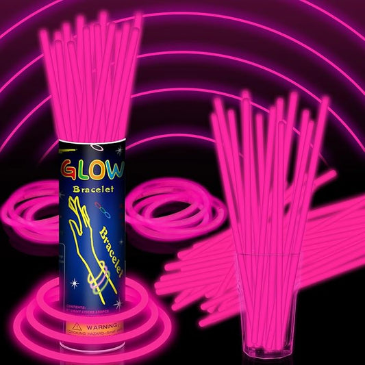 100 Pack 8” Pink Glow Sticks Bulk with 100 Connectors Neon Glow In The Dark Party favors Supplies for Holiday Birthday Party Decoration (Pink)