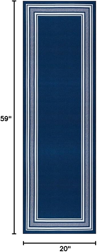 Modern Bordered Non Slip Indoor Runner Rugs for Living Room 2x5 Area Rugs for Kitchen, Rug for Bedroom, and Hallway, Stain Resistant Easy Cleaning Non Shedding Navy 2 x 5