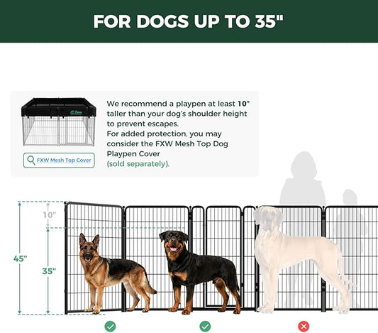FXW Homeplus Unleashed Indoor Dog Playpen - Stress-Free and Safe Play, Heavy Duty 45 Inch 16 Panels Dog Pen for Large Dogs, Black│Patented