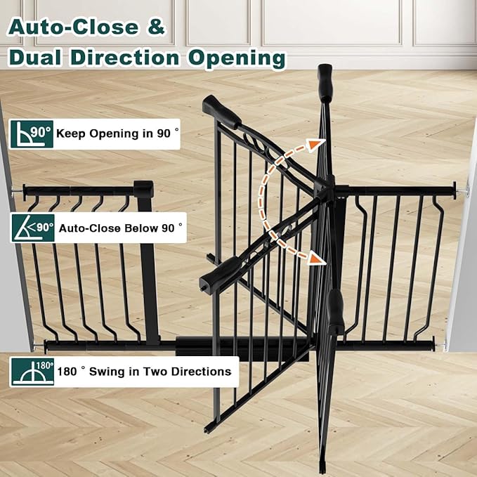 Fairy Baby 71.7"-81.1" Extra Wide Baby Gate for Doorways, Large Pet Gate for Wide Openings, Pressure Mounted Safety Child Gate for Stairs, Metal Auto Close Long Dog Gate with Door Walk Thru, Black