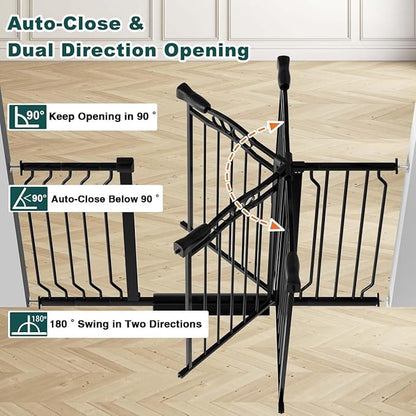 Fairy Baby 71.7"-81.1" Extra Wide Baby Gate for Doorways, Large Pet Gate for Wide Openings, Pressure Mounted Safety Child Gate for Stairs, Metal Auto Close Long Dog Gate with Door Walk Thru, Black