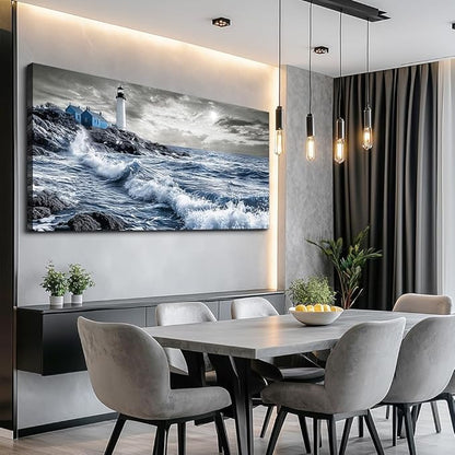 ZUITINGHUA Canvas Wall Art For Living Room Large Wall Decor For Office Bedroom Decorations Wave Landscape Pictures Watch Tower Painting Artwork Room Wall Mural Aesthetic Home Decor 30x60 In