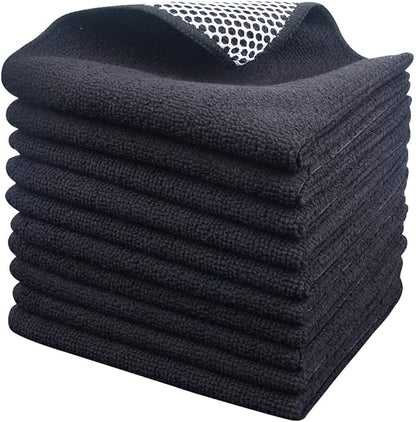 SINLAND Microfiber Dish Cloth for Washing Dishes Dish Washing Rags Best Kitchen Washcloth Cleaning Cloths Wash Cloths with Poly Scour Side 12Inchx12Inch 10 Pack Black