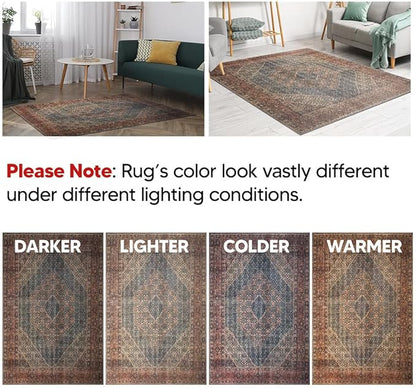 Keen Home Design 10x14 Rug - Machine Washable Area Rug with Non-Slip Backing, Ideal for Living Room, Dining Room, Bedroom - Vintage, Easy Clean, Durable, Low Pile Rug - (9'7" x 14')