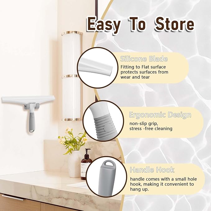 All-Purpose Shower Squeegee for Glass Doors, Silicone Squeegee for Bathroom, Shower Doors, Mirrors, Tiles, 10 inch, Black
