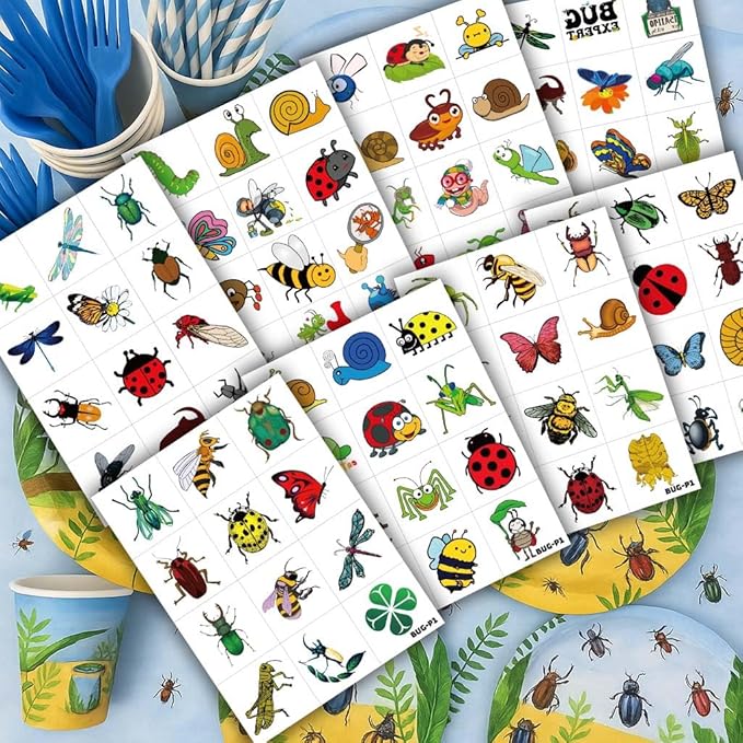 96PCS Bug Temporary Tattoos Pre Cut – Cute Bug Stickers for Kids Toddlers, Ladybug Caterpillar Theme Birthday Party Favors, Spring Summer Decorations, Gifts, Classroom School Prizes (Normal)