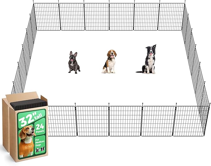 FXW MiniPaws Unleashed Dog Playpen for Yard & RV Camping, Expandable 32-inch 24 Panels for Small and Medium Dogs, Portable for Indoor and Outdoor Use