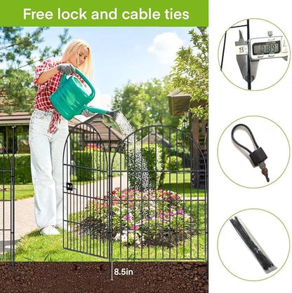 Adavin Tall Garden Fence Animal Barrier with Gate, 40 in(H)×43.7ft(L) 20 Panels No Dig Fence for Dogs, Rustproof Metal Wire Animal Barrier Fences for Dogs Rabbits, Black Garden Fencing for Yard Patio