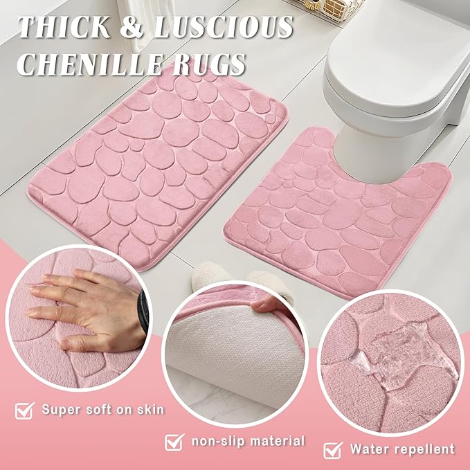 Bathroom Accessories Set - 30PC Gorgeous White Bathroom Set, Bathroom Accessory Set, Pink Shower Curtain Set with Shower Caddies, Soap Dish & Trash Can