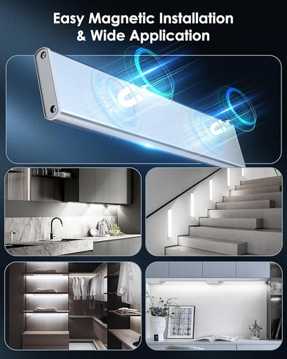 5-Pack 12in Under Cabinet Lighting, Upgraded 2500mAh Rechargeable Under Cabinet Lights Wireless, LED Motion Sensor Light Indoor Closet Lights Under-Counter Light Fixtures for Kitchen, Hallway