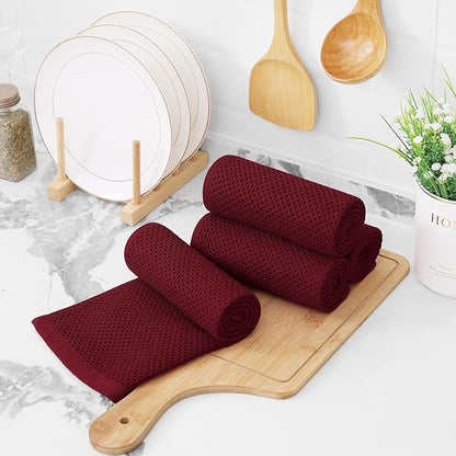 Kitinjoy 100% Cotton Waffle Weave Kitchen Towels, 8-Pack Super Soft and Absorbent Dish Towels for Drying Dishes, Kitchen Hand Towels, 13 in x 28 in, Burgundy