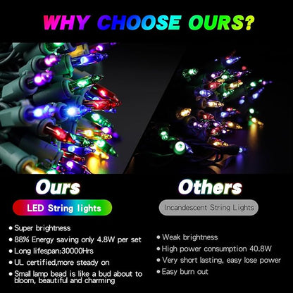 20FT LED Multicolor Christmas String Lights 100 Count, Colored Mini Christmas String Lights Plug in, Colorful Christmas Tree Lights for Party Wedding Home Holiday Decoration, Green Wire