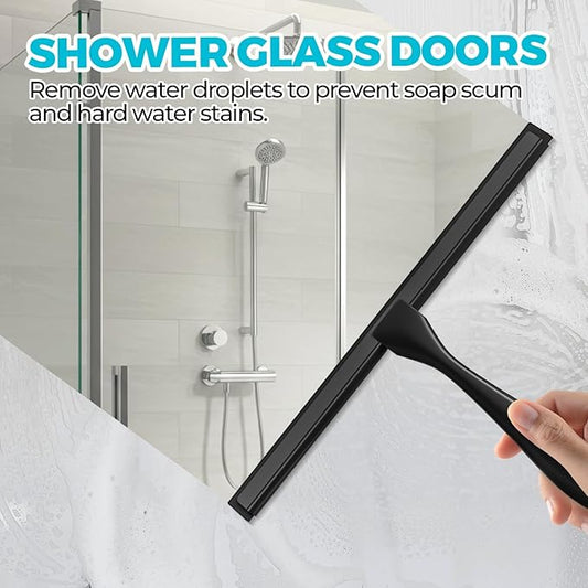 10-Inch All-Purpose Shower Squeegee for Shower Doors, Tile Shower Walls, Bathroom, Window, Glass and Car Windshield, Mirrors and Kitchen-Stainless Steel, Black