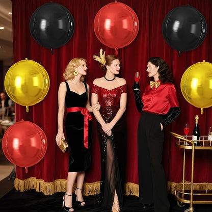 Red Black Gold Round Foil Balloons 9 pcs,Metallic Giant 4D Round Balloons 22 Inch for Wedding Graduation Anniversary Baby Shower Birthday Party Decorations