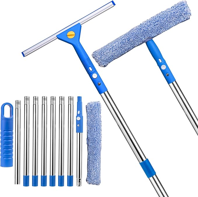Professional Window Cleaning Kit, 2-in-1 Window Squeegee with 122" Extension Poles, Suitable for Indoor & Outdoor Windows, High Glass, High Windows, Multi-Purpose Car Windshield Cleaning