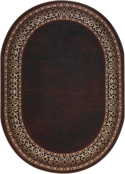 Antep Rugs Alfombras Bordered Modern 5x7 Non-Slip (Non-Skid) Low Pile Rubber Backing Indoor Area Rug (Brown, 5' x 7' Oval)