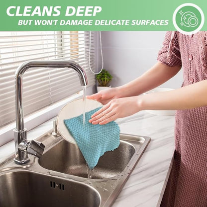 SINLAND Microfiber Dish Cloth for Washing Dishes Rags Best Kitchen Washcloth Cleaning Cloths with Poly Scour Side Popcorn Texture 5 Color Assorted 12Inchx12Inch 10 Pack